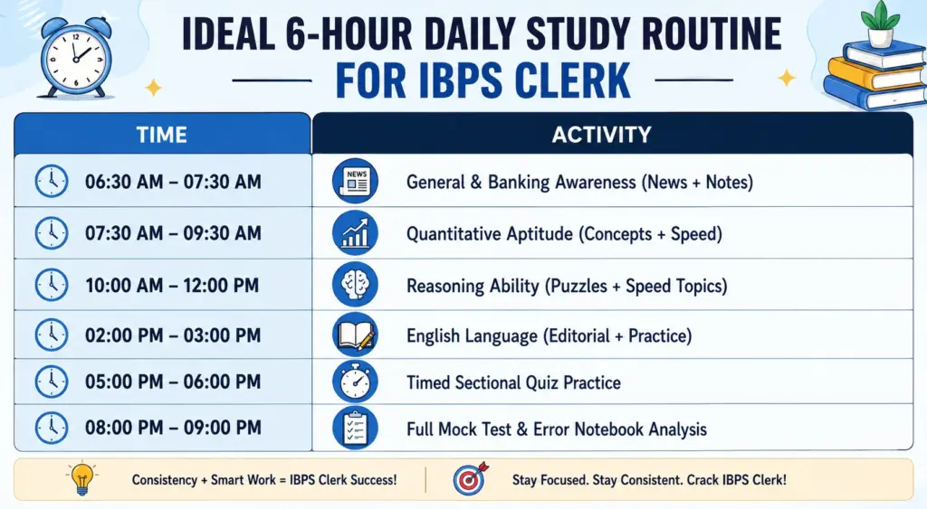 Ideal Daily Study Routine to Crack IBPS Clerk 2026