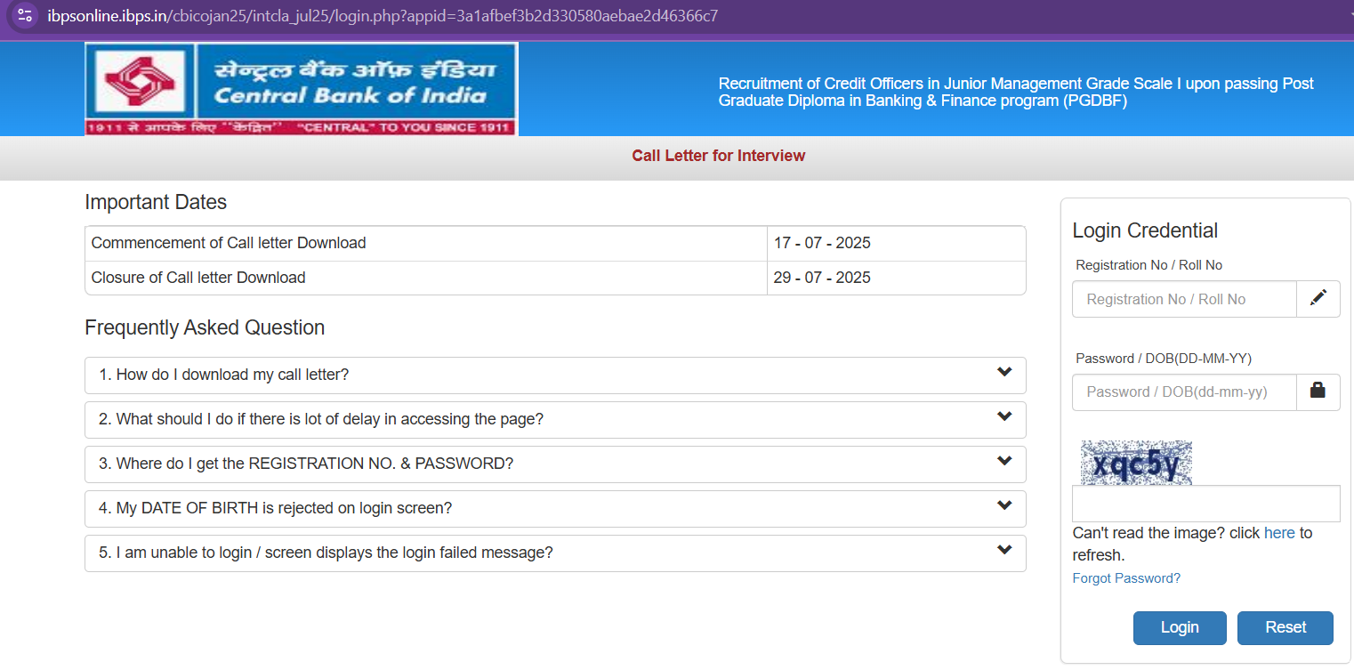 central bank credit officer admit card