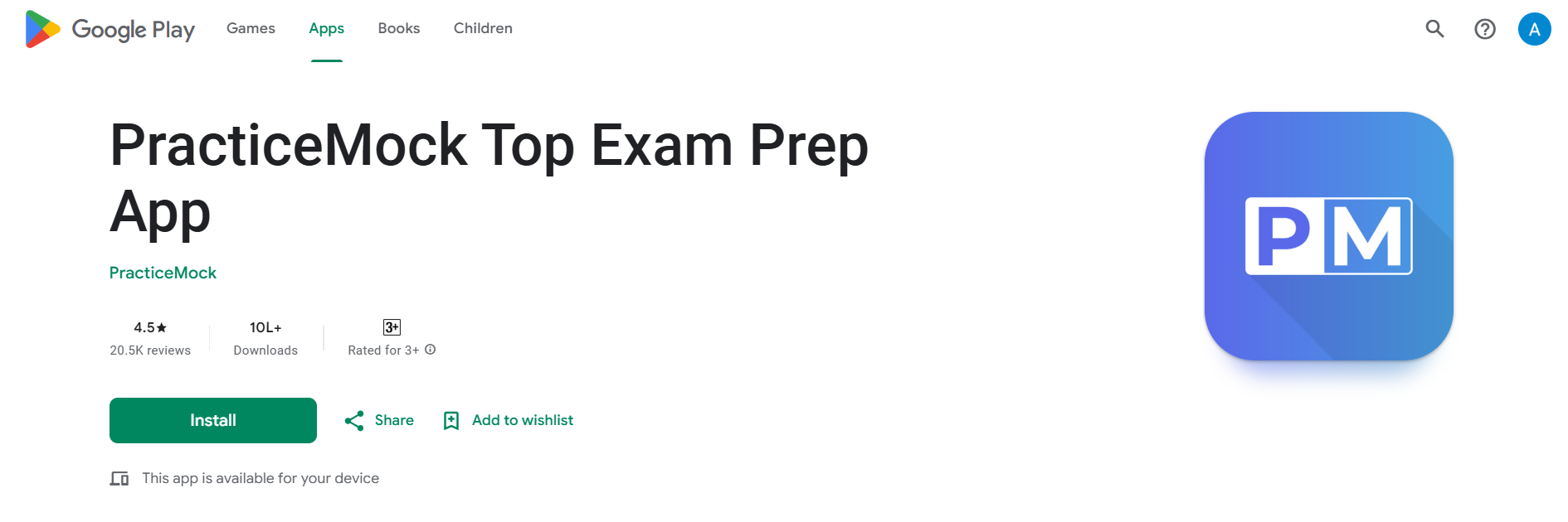 Our PracticeMock's interface on play store.