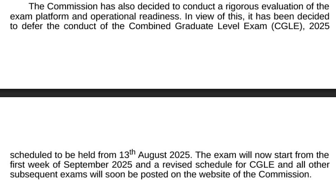 Official Notice Regarding SSC CGL Exam Date Postponement.