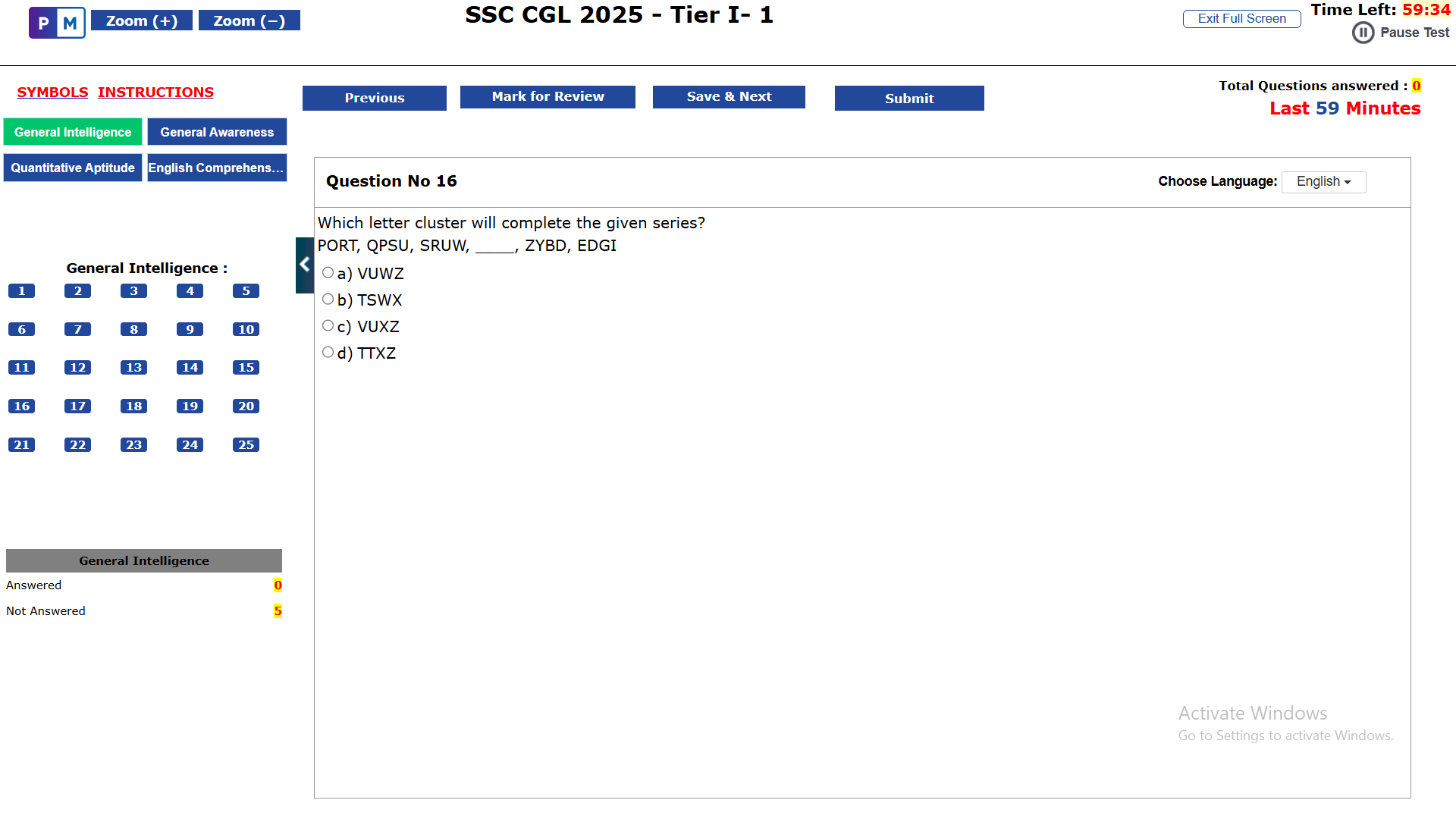 SSC CGL Mock Test New Interface