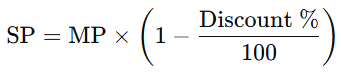 Formula when When MP, Discount%, and CP are known