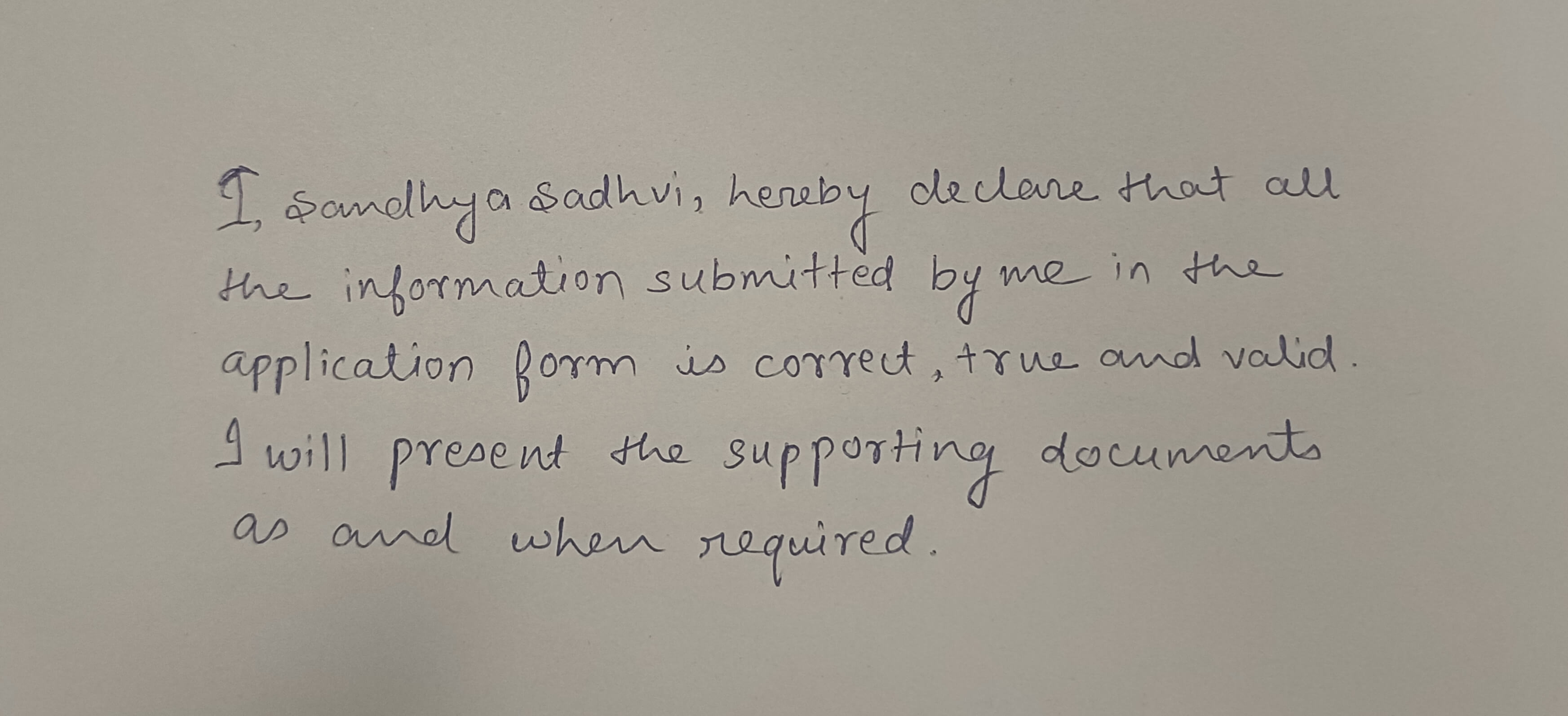 RBI Grade B Handwritten Declaration 2025