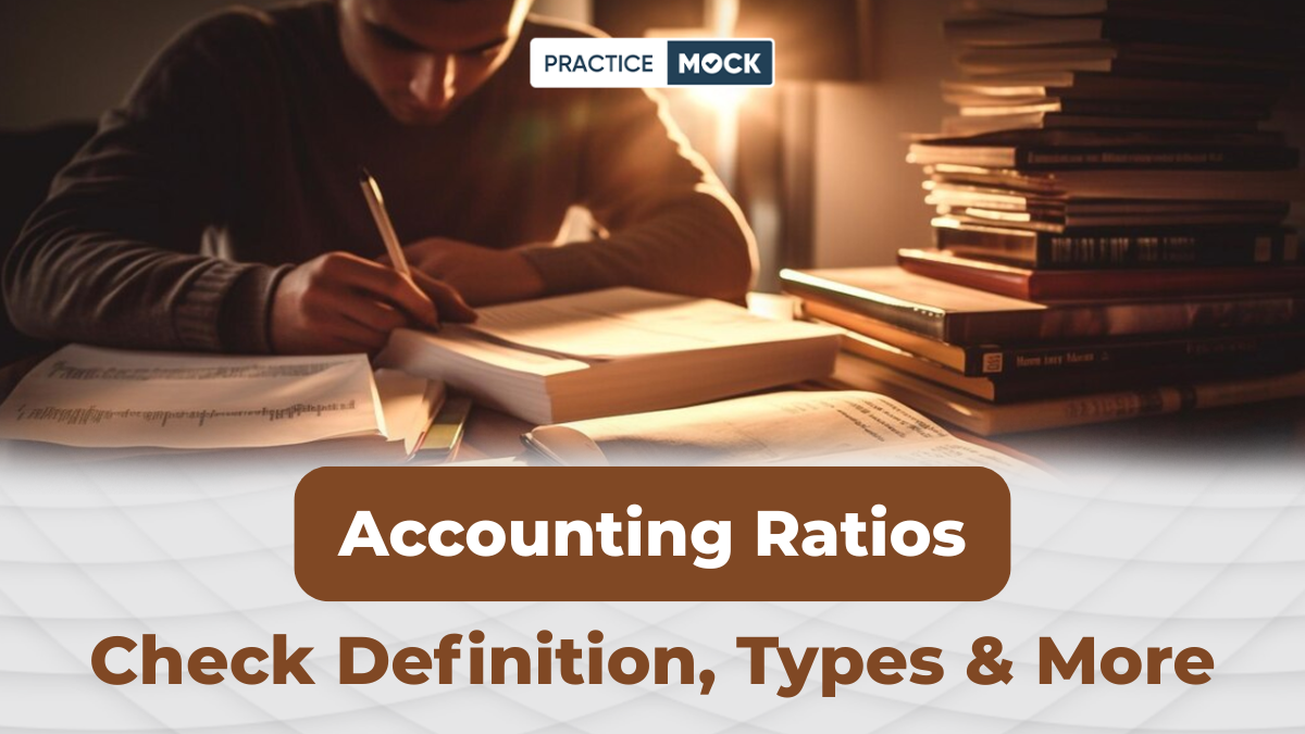Student studying accounting ratios with books and notes
