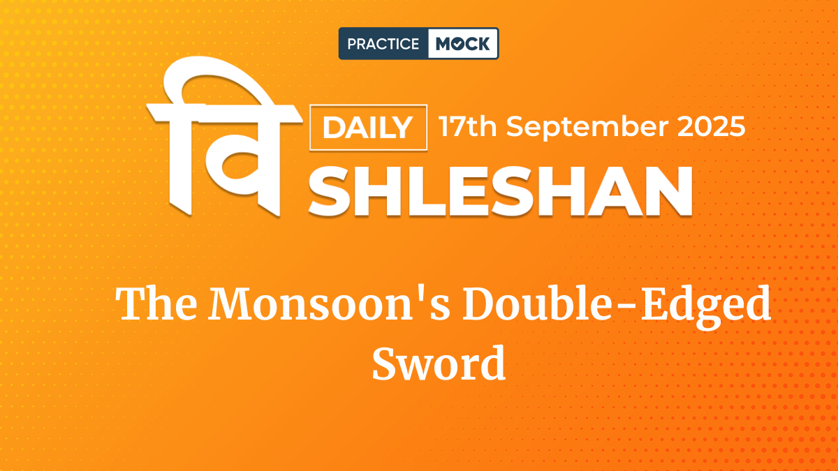 Indian monsoon clouds over farmland symbolizing both agricultural prosperity and risks due to excess rainfall and climate variability.