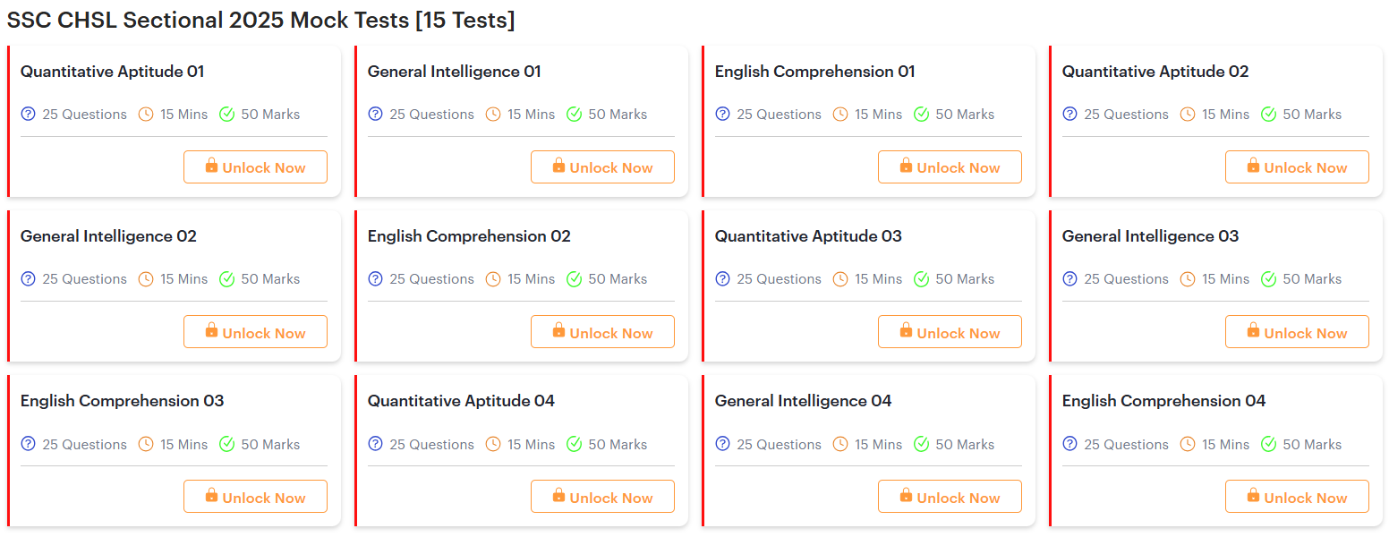 SSC CHSL Sectional Mock Tests 2025.