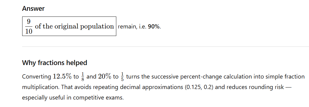 percentage to fraction conversion question with solution