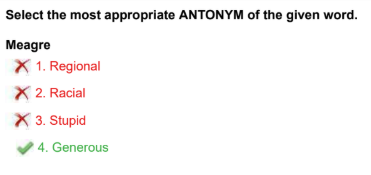 Example of antonyms question.