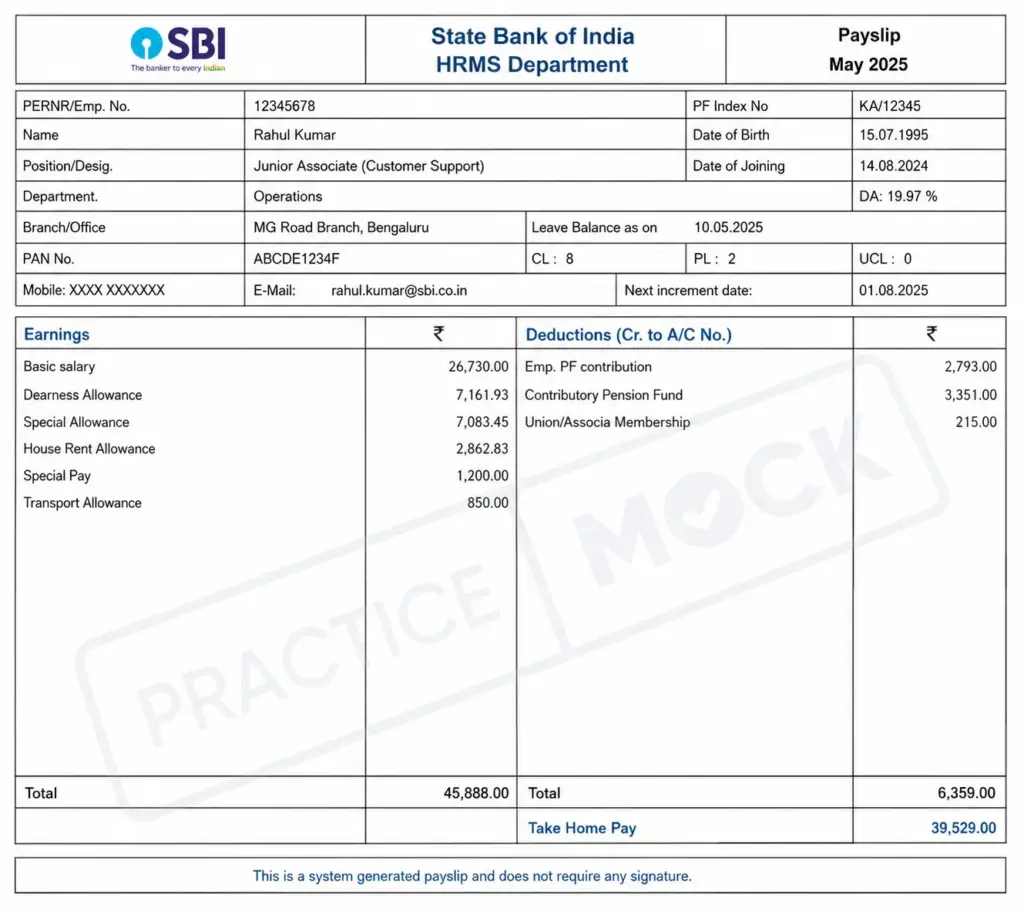 sbi clerk salary slip