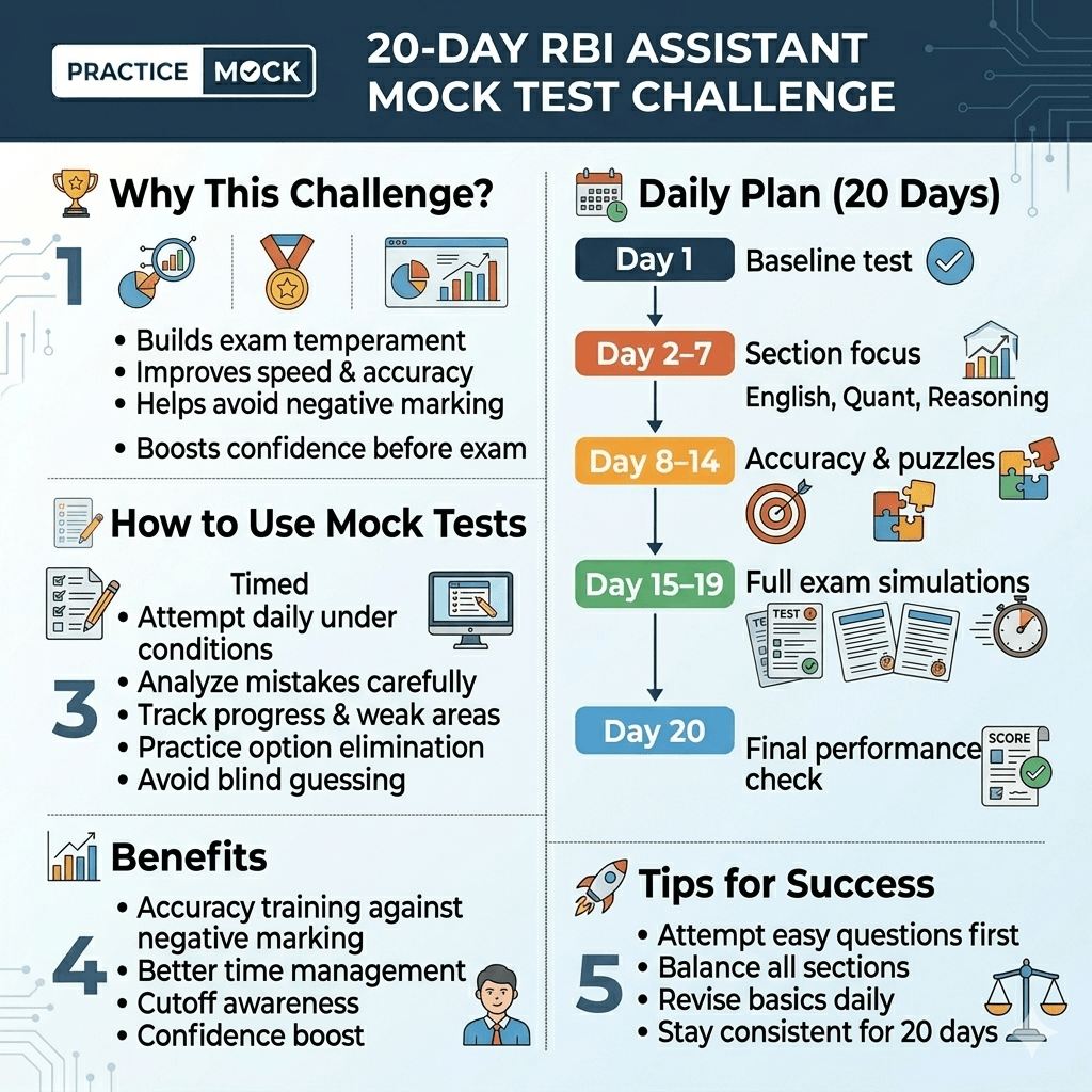 RBI Assistant Prelims 2026: 20 Days Mock Test Challenge for Success
