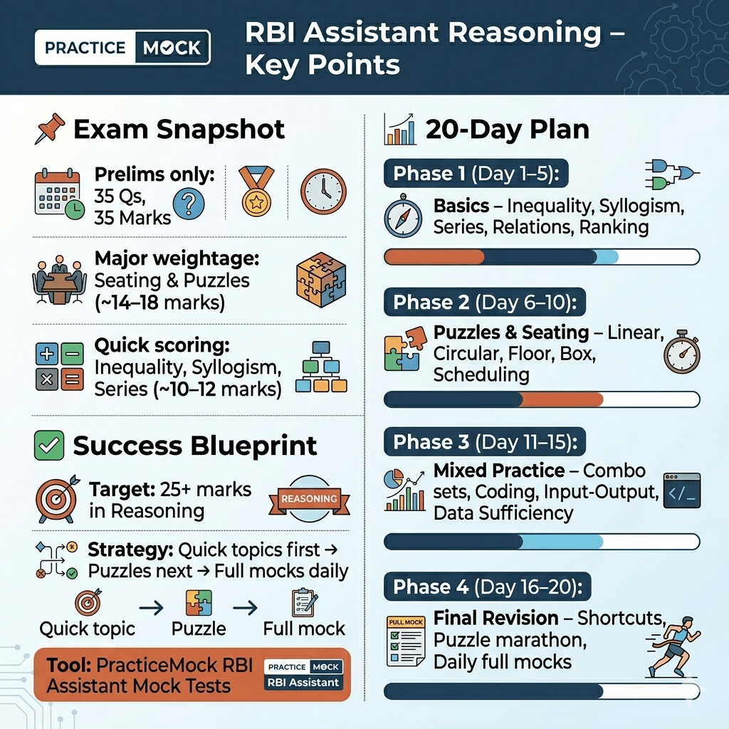 20 Days Reasoning Revision Plan for RBI Assistant 2026 Exam
