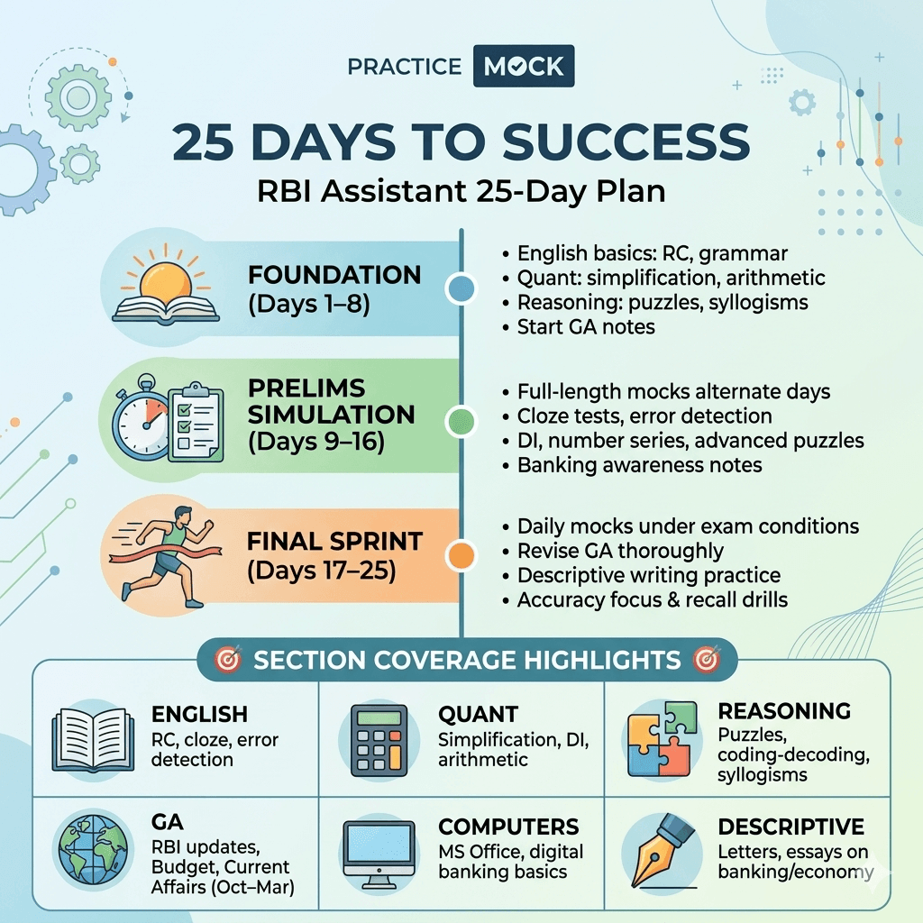 RBI Assistant 2026: 25‑Day Study Plan to Crack Prelims & Mains