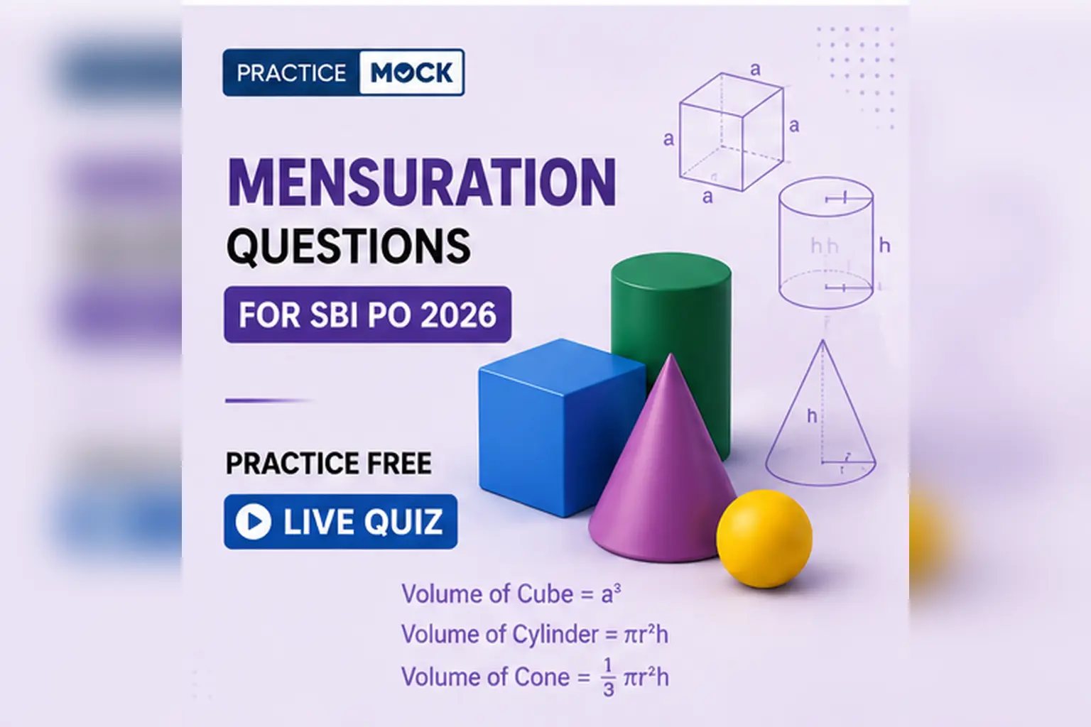 mensuration questions for SBI PO free live quiz