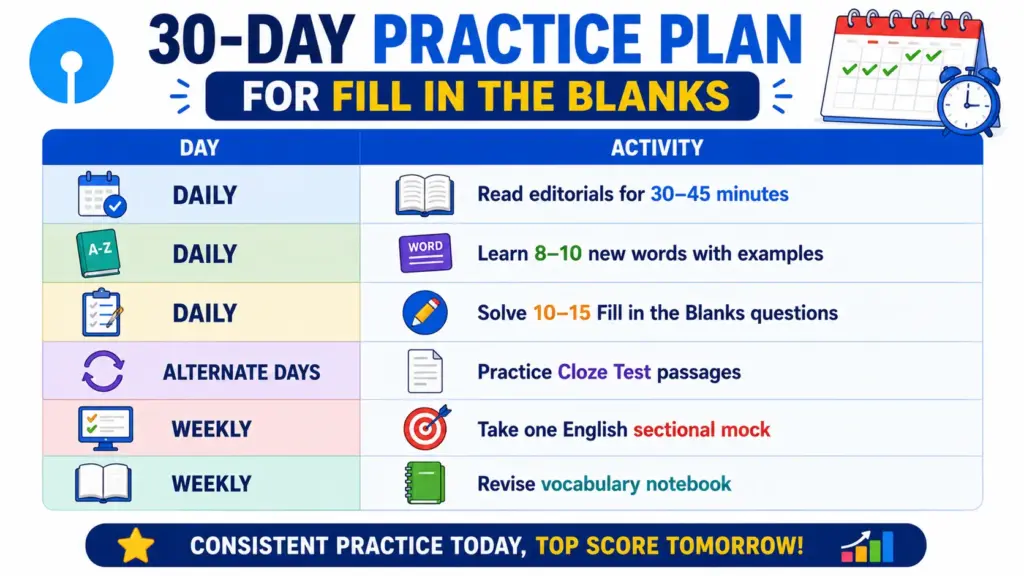 30-Day Practice Plan for SBI PO Fill in the Blanks