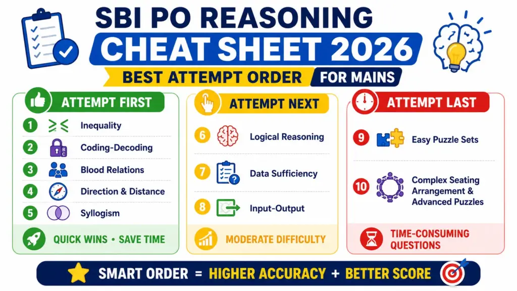 SBI PO Reasoning Cheat Sheet 2026 Best Order of Attempts