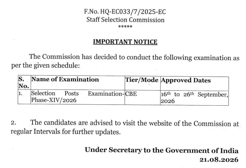SSC Selection Post Phase 14 Exam Date 2026 Out